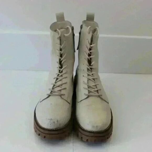 Dolce Vita "Prym" Ivory Leather Lace-Up Combat Boots – Size 9.5 - Picture 2 of 7